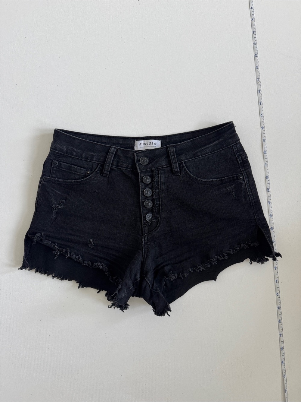 Just USA Black Distressed Button-Fly Denim Shorts